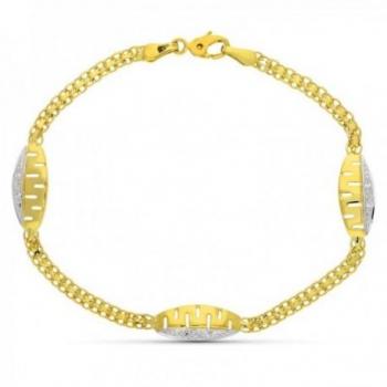 Pulsera de oro bicolor 18k para niña de 17 cm con circonitas y forma ovalada