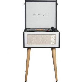 Prixton Detroit Tocadiscos Portátil Negro con Bluetooth, Salida RCA y Jack, Radio FM, Potencia 2x5W, Aguja de Rubí, Vintage