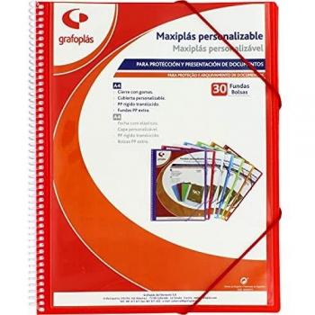 Grafoplás 39843051. Carpeta Fundas Personalizable, Maxiplás, 30 Fundas Transparentes, Rojo, 30.8 x 24 x 14