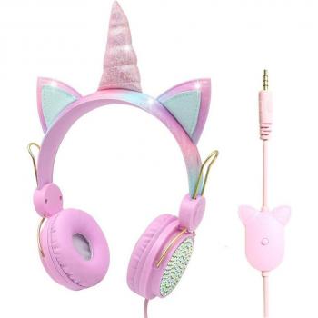 Auriculares Estéreo con Cable y Micrófono para Niña - Diseño Bonito de Unicornio, Perfectos para Música, Ordenador, Móvil y Videojuegos