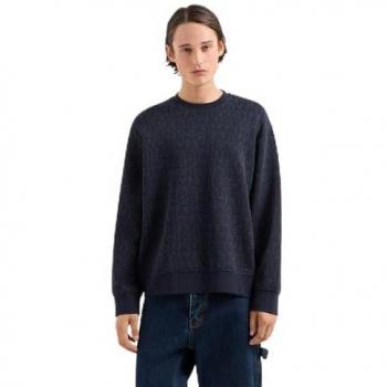 Armani Exchange Men's All Over Logo Stretch Cotton Sweatshirt - Navy, Regular Fit, Size M