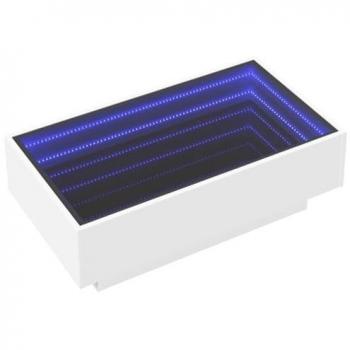 Mesa de centro con LED, madera de ingeniería blanca, dimensiones 90x50x30 cm, mesita de centro, mesa auxiliar, mesa de salón, mesita de sofá