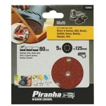 Black+Decker X32032-XJ - 5 Discos ø 125 mm. Para lijadora rotorbital. Madera, pintura, barniz, yeso, metal y plástico. Grano 80. Larga Duración.