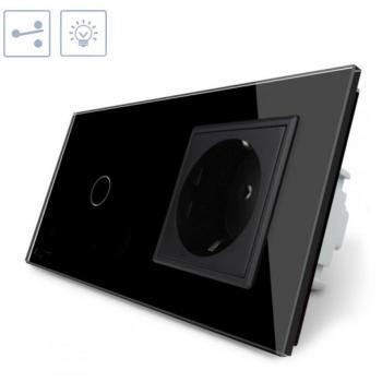 LEDBOX Conmutador táctil 1 botón + 1 enchufe frontal negro