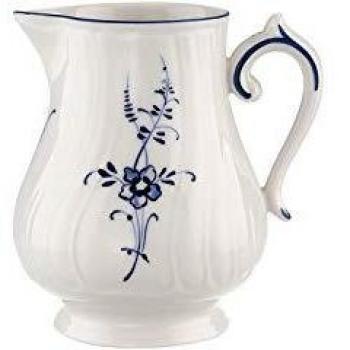 Villeroy & Boch Old Lu x Embourg Milk Jug, 300 ml, Premium Porcelain, White/Blue