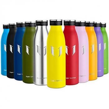 Super Sparrow Botella de Agua Acero Inoxidable- 750ml - sin BPA - islamiento de Vacío de Doble Pared, Botellas Frío/Caliente, Reutilizable para Niños, Colegio, Sport, Gimnasio, Bicicleta