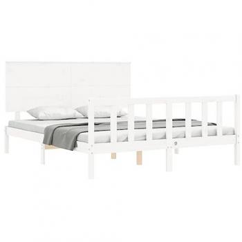 Estructura de cama matrimonio con cabecero de madera maciza blanca vidaXL