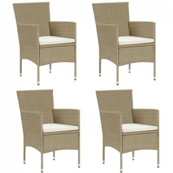 Heze Garden Dining Chairs Set of 4 Poly Rattan Beige With Cream Cushions