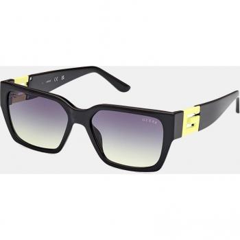 Guess Unisex Square Sunglasses in Black with Yellow Logo and Chain, Model GU7916
