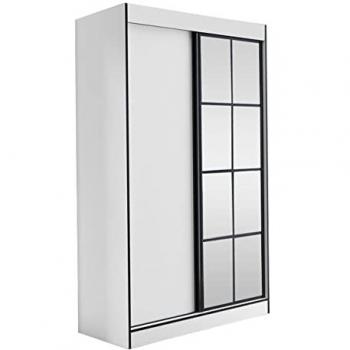 Armario Toledo 118 Correderas Blanco y Negro 216x120x65cm con Espejo y 5 Estantes