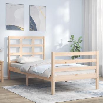 Cama individual de madera maciza con cabecero y pequeña cintura redonda Vidaxl Marrón