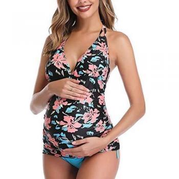 Summer Mae Traje de Baño de Maternidad Tankini Triángulo Halter Negro XXL