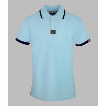 Aquascutum Men's Light Blue Cotton Polo Shirt with Tipped Shoulders - Size Small