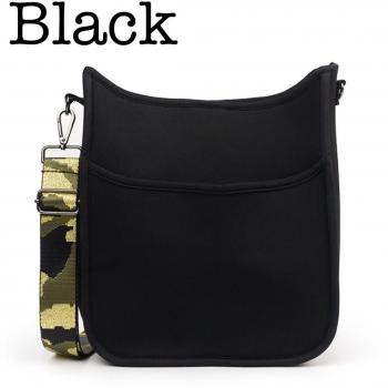 Neoprene Messenger Bag - Black; Characteristics: Durable neoprene material, water-resistant, adjustable shoulder strap, padded laptop compartment, multiple pockets for organization, sleek black design