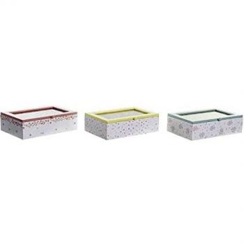 Caja para Infusiones DKD Home Decor de Cristal y Madera MDF Amarillo, Rojo y Verde - 3 Piezas (23 x 15 x 7 cm)