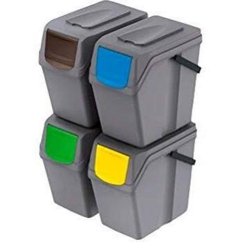 Prosperplast Juego de 4 Cubos de Reciclaje 100L Sortibox de plastico en Color Gris, 4x25L