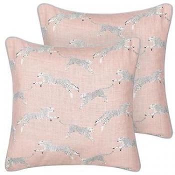 Conjunto de 2 cojines decorativos de algodón rosa con motivo de guepardo 45 x 45 cm