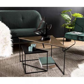 Juego de 2 mesas nido triangulares de aluminio dorado y negro con patas de metal negro - 71 cm