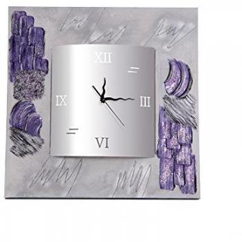 Reloj artesanal Texturas cuadrado Plata - Lila, 70 cm (ancho) x 70 cm (alto) x 3,5 cm (fondo), acabado en color lila y plata