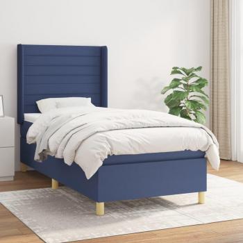 Cama box spring con colchón de muelles en tela azul 100x200 cm