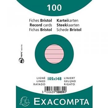Fichas de cartulina bristol A6 rayadas 100 unidades rosa 205 g/m²