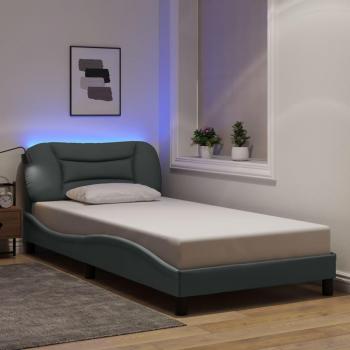 Cama con estructura de tela gris claro y luces LED, dimensiones 100x200 cm