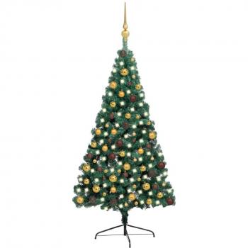 vidaXL Artificial Half Pre-lit Christmas Tree with Ball Set Green 210 cm