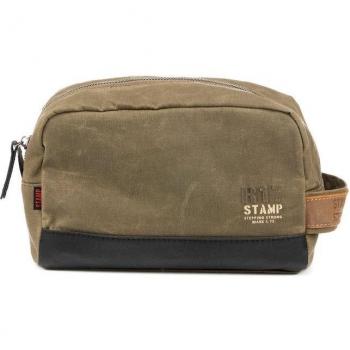 STEPPING STRONG STAMP - Neceser de hombre en lona encerada de color kaki