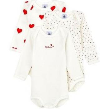 Conjunto de 3 bodies de manga larga para bebé niña en algodón ecológico con diseño de corazones - Petit Bateau