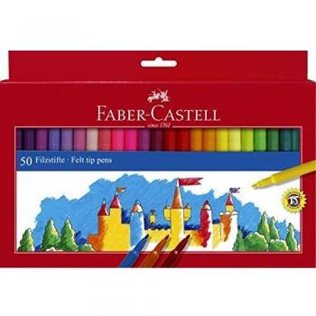 Faber-Castell 554250 - Estuche 50 rotuladores con punta de fibra, multicolor