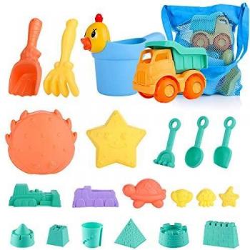 Juguetes de Playa para niños, Niños Material Plastico Juguetes Arena y Arena para niños con Camion Bucket Castle Moldes y Bolsa de Malla Material plastico Blando