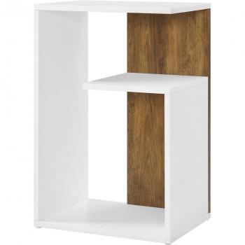 Mesa Auxiliar con Estante y Compartimento Abierto - 30x40x60 cm, Estilo Moderno, Uso Vertical u Horizontal, para Salón y Dormitorio, Marrón Nogal y Blanco