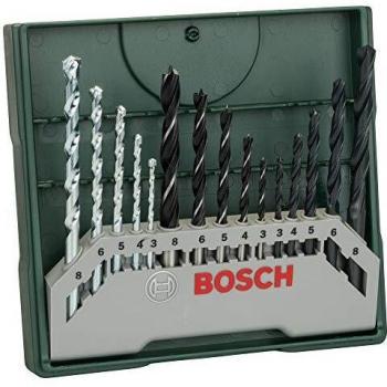 Bosch Mini-X-Line Set Mixto de 15 Brocas para Taladrar en Madera, Piedra y Metal
