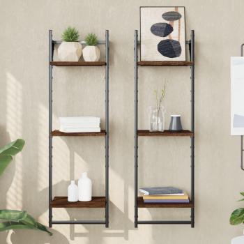 Estantería de pared 3 niveles con barras, 2 unidades, dimensiones 30x25x100 cm, disponible en color negro, roble sonoma y roble ahumado, ideal para oficina, estudio o dormitorio