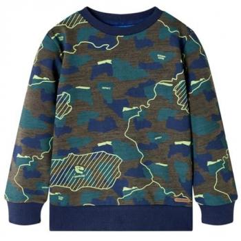 Sudadera Infantil Caqui Oscuro Mélange con Estampado de Placas 92