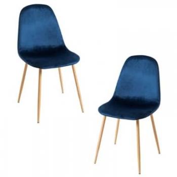 Pack 2 Sillas de Comedor Teok de Terciopelo Azul Medio