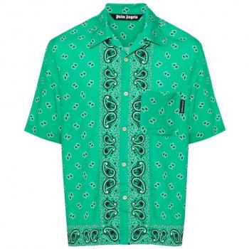 Palm Angels Men's Paisley Print Shirt in Green | Size 50 | PMGG005S24FAB006