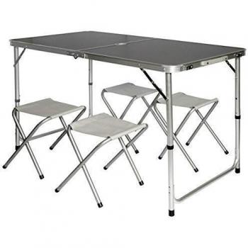 AMANKA Mesa para Acampada 120x60x70cm Incl 4 Taburetes Plegable portátil como si Fuera un maletín Altura Regulable para pícnic Camping Gris Oscuro