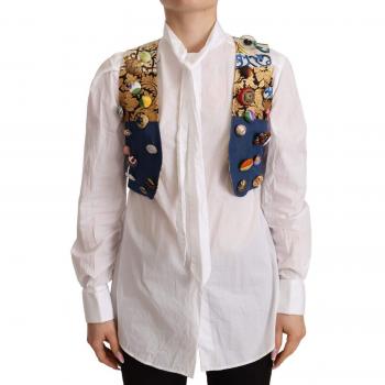 Dolce & Gabbana Multicolor Embellished Waist Coat Cotton Top - IT38|XS, Vests, female, Multicolor, Size: 2XS