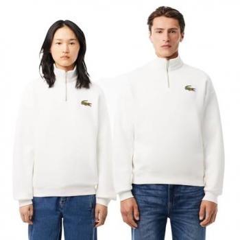 Sudadera unisex Lacoste de cuello alto y corte holgado, color blanco, modelo SH2748, talla S
