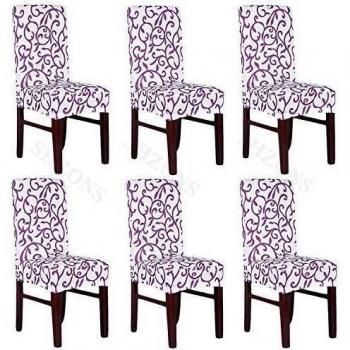 ninetonine elástico extraíble lavable corto silla de comedor asiento Protector de funda protectora para Hotel, comedor, ceremonia, etc., White&Purple, 6 unidades