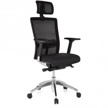 hjh OFFICE 657501 Silla de oficina ASTRA LUX Tela Negro, Silla giatoria, ergonómica, Apoyabrazos y apoyacabezas ajustables en altura, Respaldo en malla transpirable