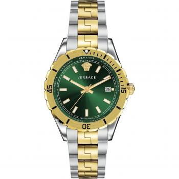 Versace Analog Date Quartz Watch Green Stainless Steel Yellow Male Size: ONE SIZE