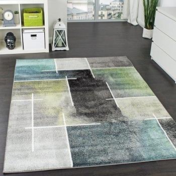 Paco Home Alfombra De Diseño Cuadros Moderna Moteada Atractiva En Gris Turquesa Verde, tamaño:240x320 cm