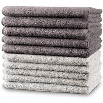 Twinzen - 10 x Pequeñas Toallas de Mano 30x50 cm. Dúo Gris & Blanco. Toallas de Baño para Mano, Esponja, Set de Baño, Juego de Toallas de Mano, pequeñas Toallas de Mano para el Lavabo
