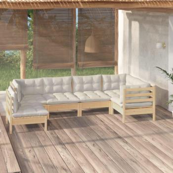 6-Piece Garden Lounge Set with Cream Cushions Pinewood