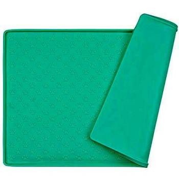 MOACC Alfombrilla de Silicona para Comederos de Perros Gatos, Estera Comida y Agua Antideslizante Impermeable Tapetes para Comer para Mascota, Verde Pata Patrón, 47 x 30 cm