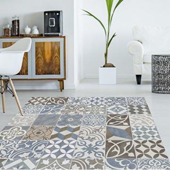 Alfombra de vinilo Antique Azul 133x200 cm estilo baldosas