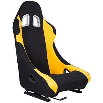 MODAUTO Asiento Deportivo Coche, Baquet Deportivo, de Tela, con Ríeles incluidos, Universal para Simulador de Conducción, Modelo N070, Ojo Grande, Negro-Amarillo