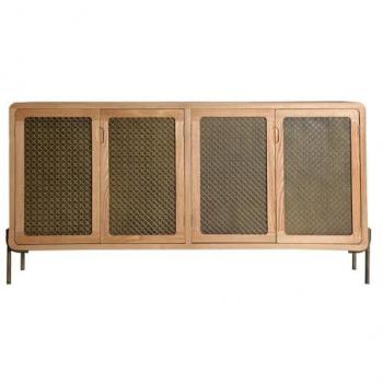 Aparador Buffet Clásico de Madera de Pino y Aluminio en Color Marrón - 162x40x80 cm - Elegante y Funcional
